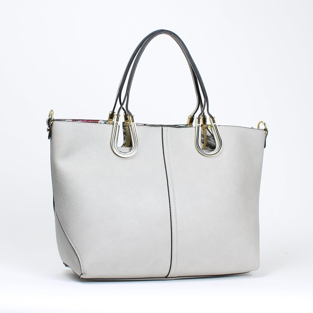 馬蹄金具トートバッグ(M) (インサイド:花柄 )ショルダー紐 ポーチ付き K107