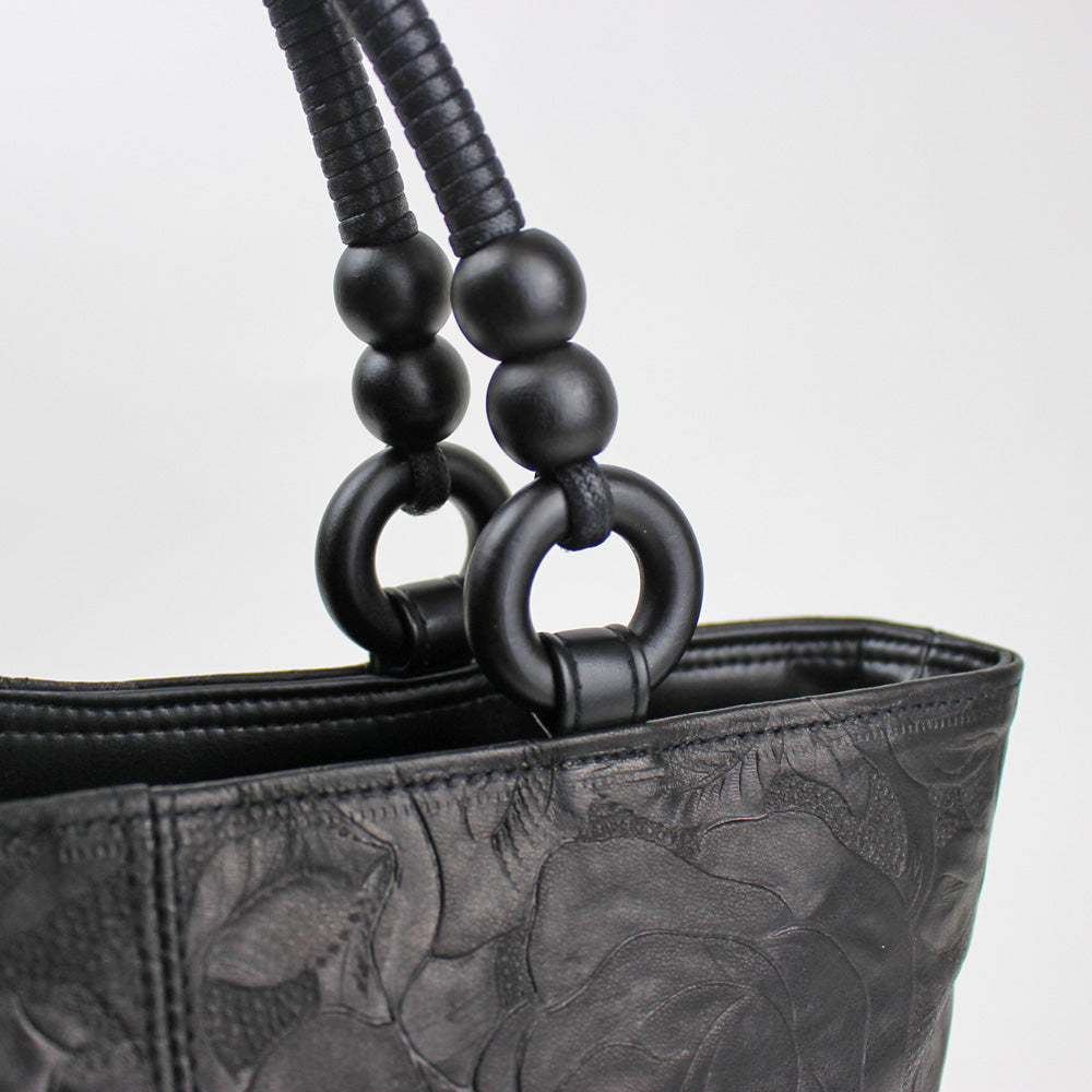 日本製 花柄牛革型押しハンドバッグ  A326