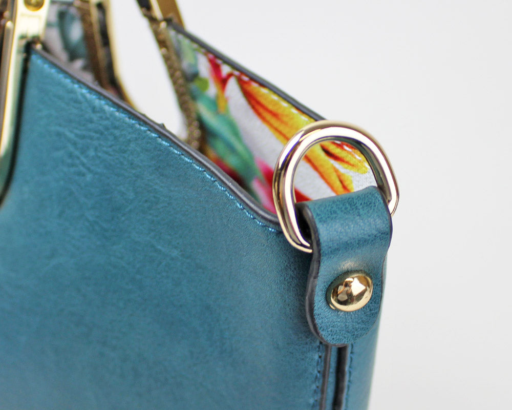 馬蹄金具トートバッグ(M) (インサイド:花柄 )ショルダー紐 ポーチ付き K107