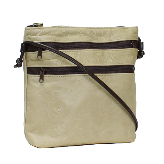 日本製 花柄牛革型押しショルダーバッグ  A328