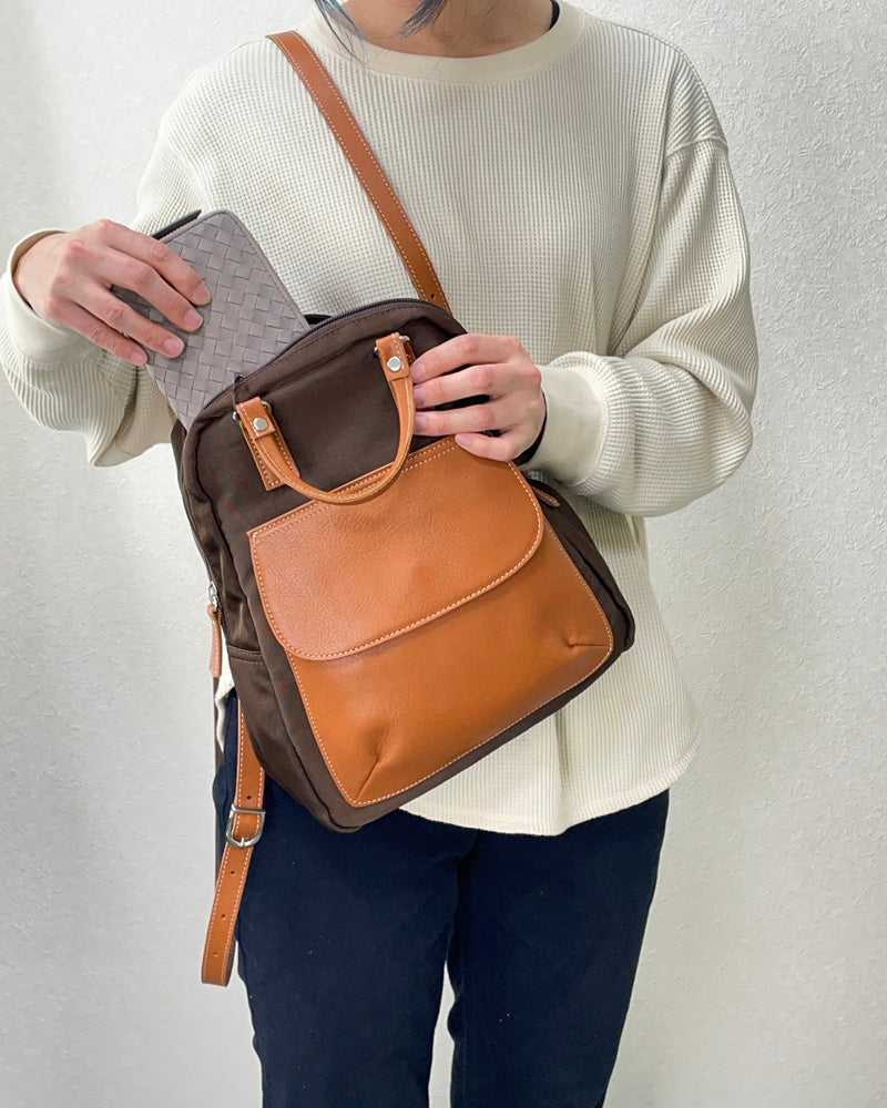 日本製 本革 ナイロン×牛革 リュックサック A411