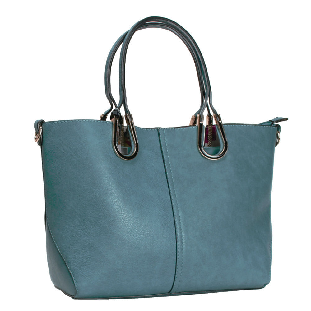 馬蹄金具トートバッグ(M) (インサイド:花柄 )ショルダー紐 ポーチ付き K107