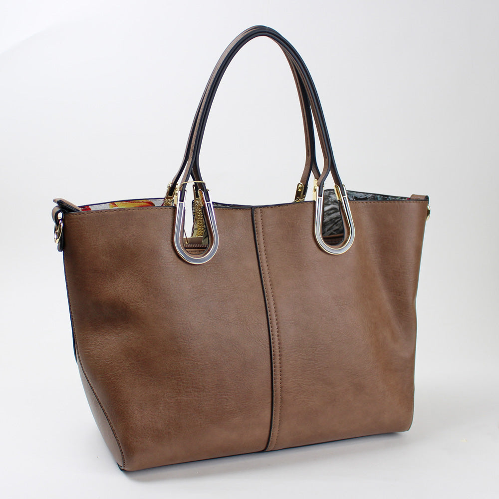 馬蹄金具トートバッグ(M) (インサイド:花柄 )ショルダー紐 ポーチ付き K107