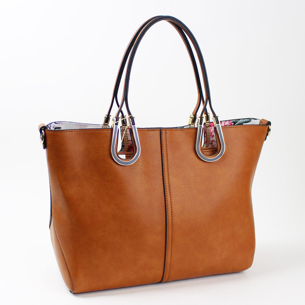 馬蹄金具トートバッグ(M) (インサイド:花柄 )ショルダー紐 ポーチ付き K107