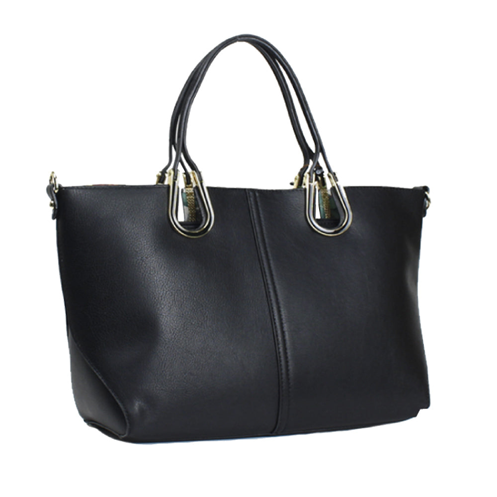 馬蹄金具トートバッグ(M) (インサイド:花柄 )ショルダー紐 ポーチ付き K107