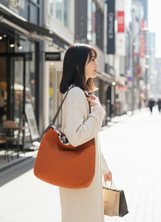 《PORTE PORTA》【日本製】本革ハンドルナイロンバッグ(M) 0336