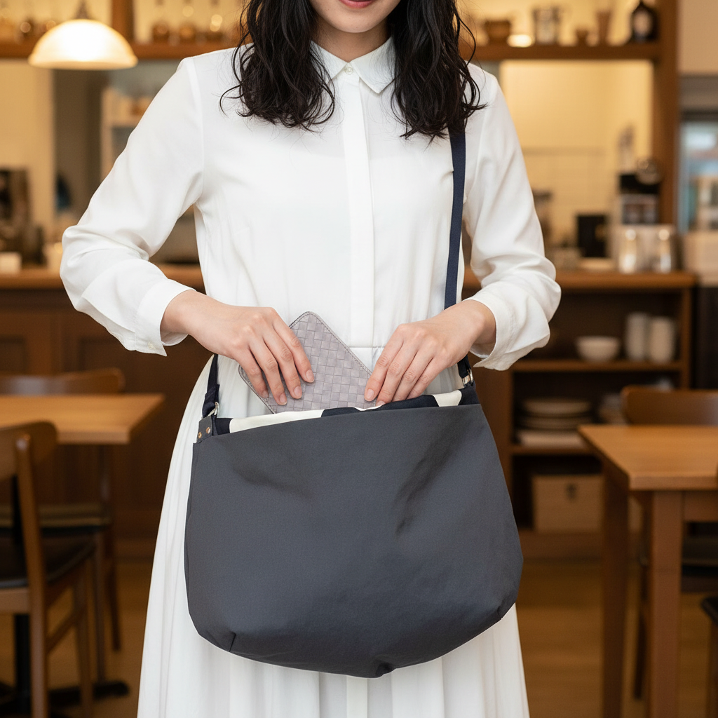 《PORTE PORTA》【日本製】本革付属 ナイロンショルダーバッグ 0348