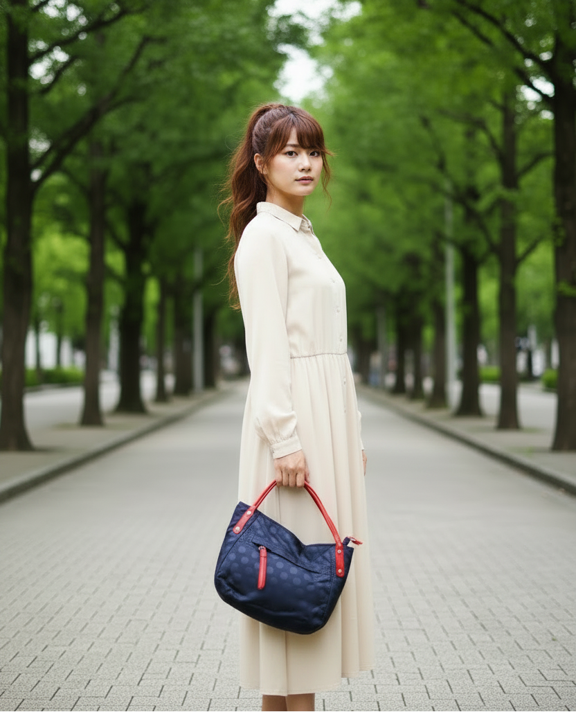 《PORTE PORTA》【日本製】本革付属 丸底型ハンドバッグ 0316